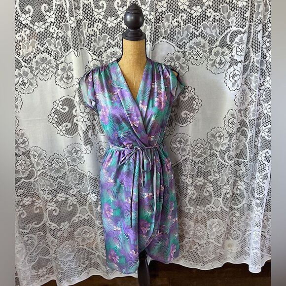 Vintage 70s Patty O’Neil Purple Floral Layered Mini Dress - Picture 1 of 7